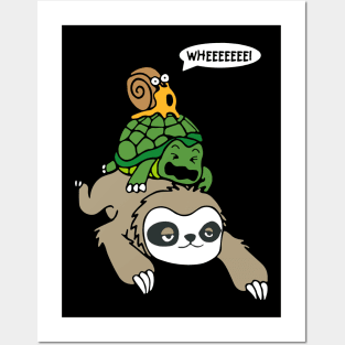 Sloth-Turtle-Snail Piggyback'merch Posters and Art